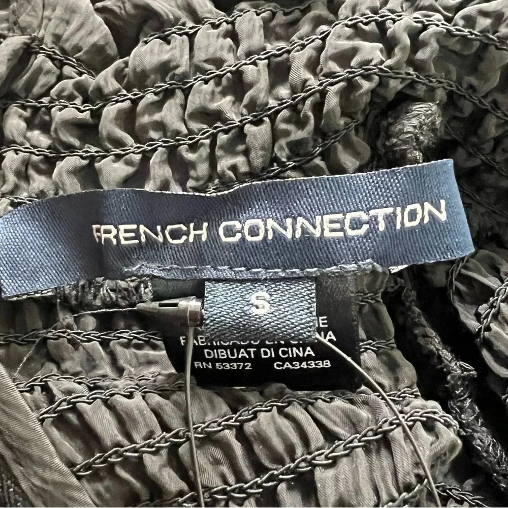 French Connection black boza crinkle dress long sleeve mock neck smocked CBK - Picture 9 of 10
